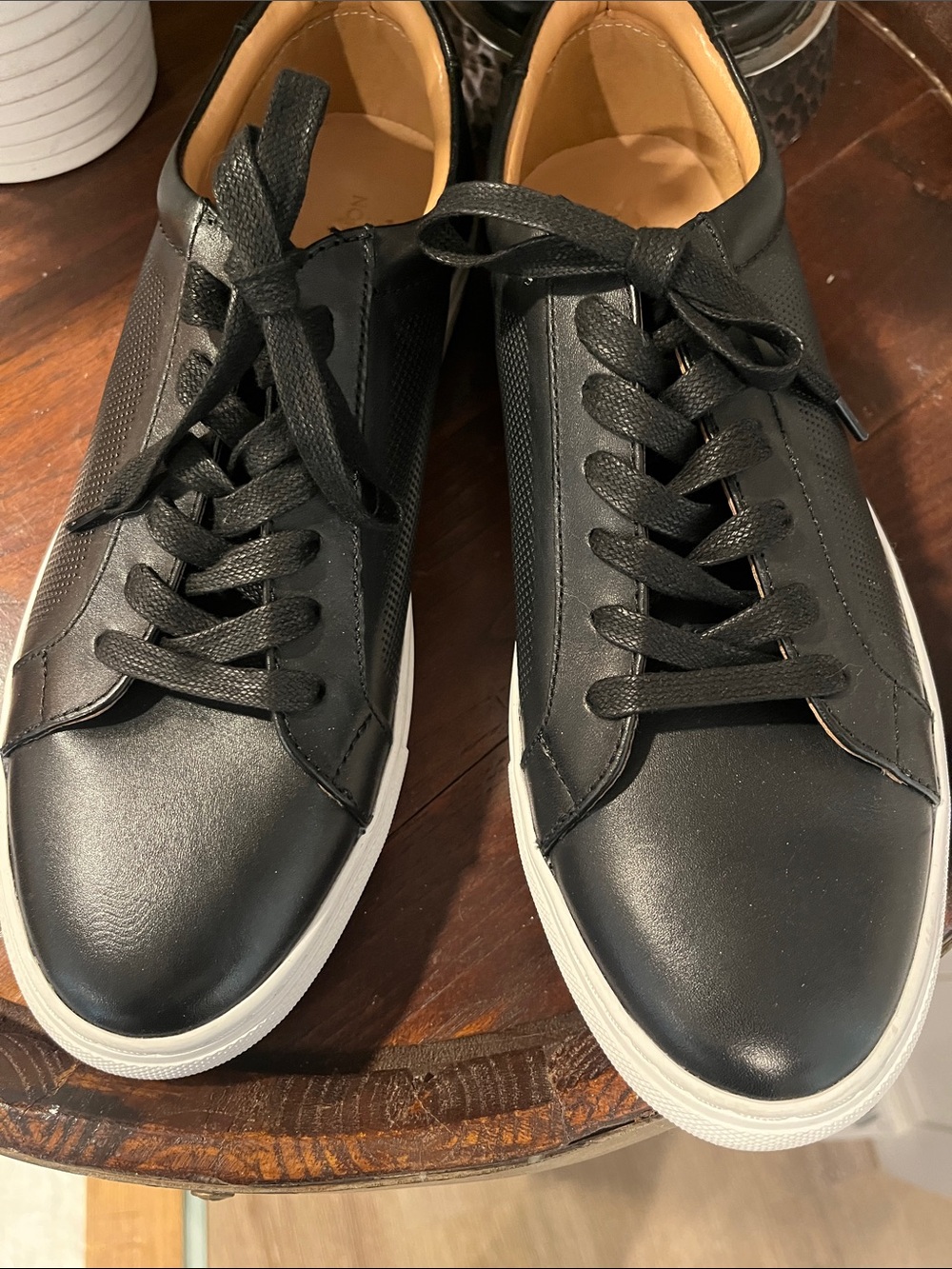 Nordstrom Black Leather Low-Top Sneakers with White Sole